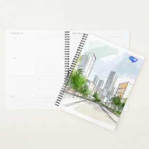 Custom Hand Drawn Green City Illustration & Logo Planner
