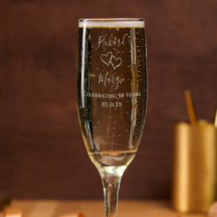 Custom Hand Drawn Hearts 50th Anniversary Keepsake Champagne Flute
