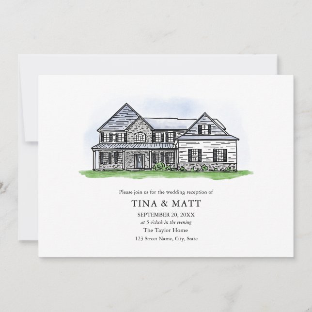 Custom Hand Drawn Illustration Wedding Invitation (Front)