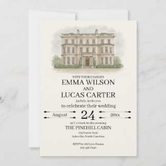 Custom Hand Drawn Venue Illustration Wedding Invit Invitation