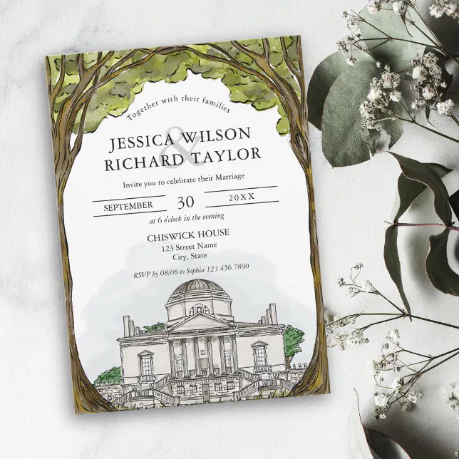 Custom Hand Drawn Venue Illustration Wedding Invit Invitation | Zazzle