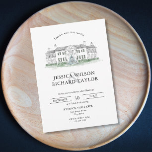 Custom Hand Drawn Venue Illustration Wedding Invit Invitation