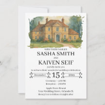 Custom Hand Drawn Venue Illustration Wedding Invit