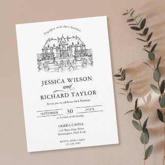 Custom Hand Drawn Venue Illustration Wedding Invitation