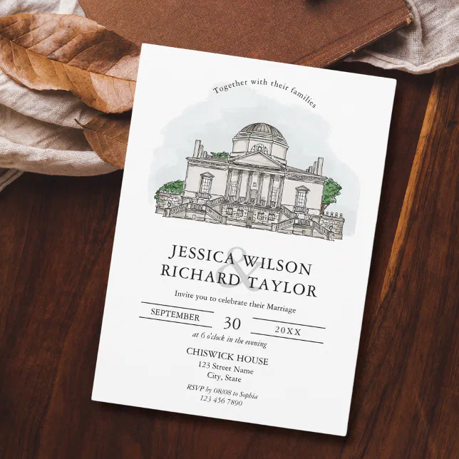Custom Hand Drawn Venue Illustration Wedding Invitation | Zazzle