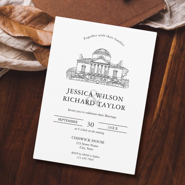 Custom Hand Drawn Venue Illustration Wedding Invitation (custom hand drawn wedding venue illustration)