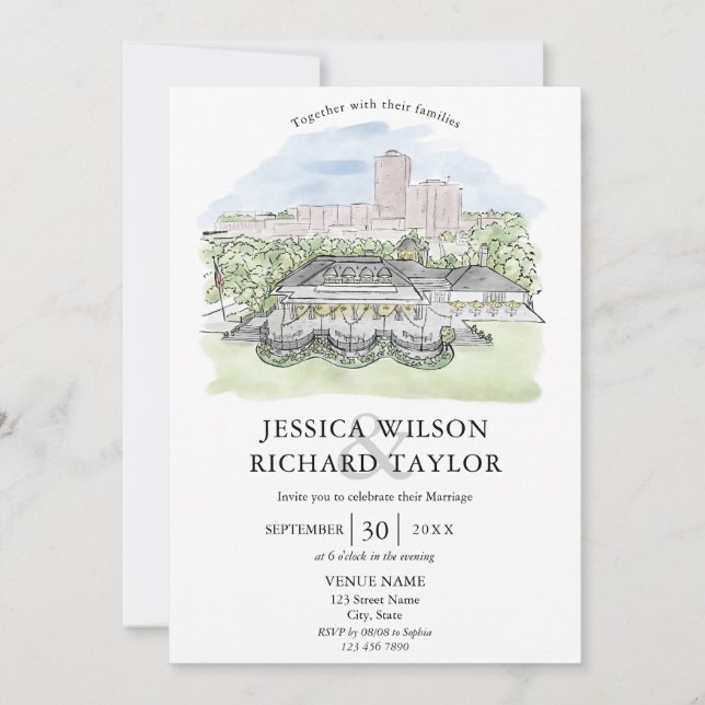 Custom Hand Drawn Venue Manor Illustration Wedding Invitation (Front)