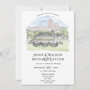Custom Hand Drawn Venue Manor Illustration Wedding Invitation