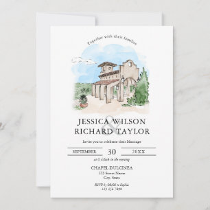 Custom Hand Drawn Venue Manor Illustration Wedding Invitation