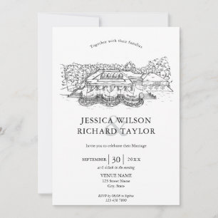 Custom Hand Drawn Venue Manor Illustration Wedding Invitation