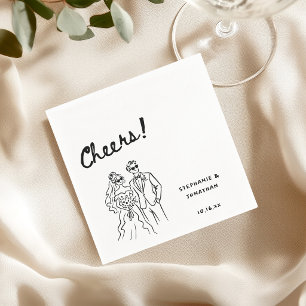 Custom Hand Drawn Whimsical Bride & Groom Wedding Napkins