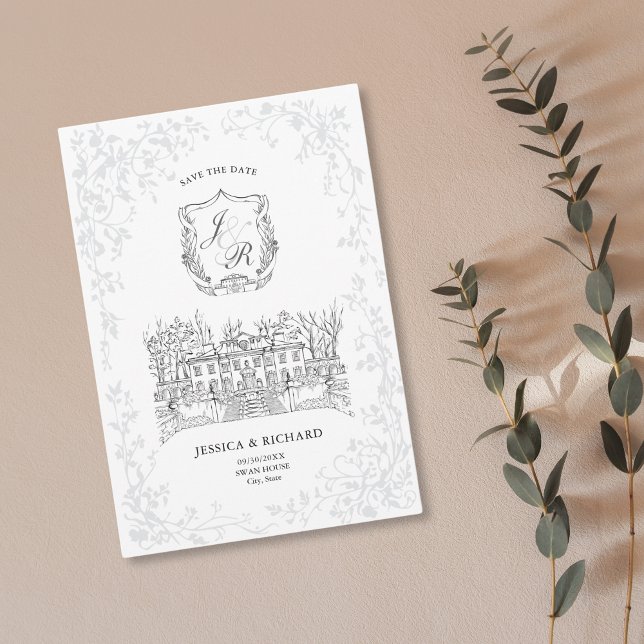 Custom Hand Drawn Whimsical Wedding Mansion Save The Date (Creator Uploaded)