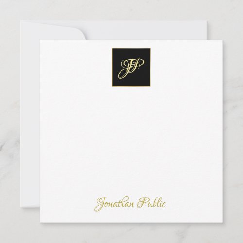 Custom Hand Gold Text Monogram Personalized Note Card