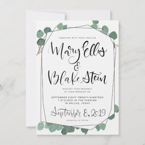 Custom Hand Lettered Eucalyptus Wedding Invitation