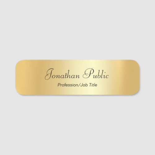 Custom Hand Script Modern Elegant Gold Template Name Tag