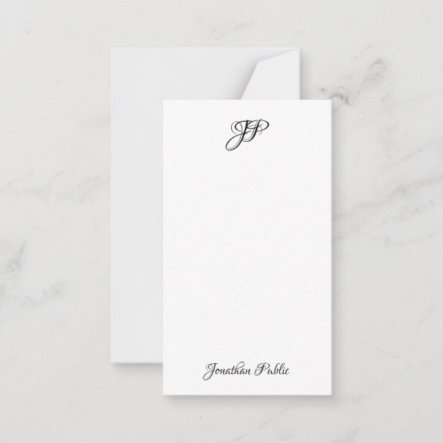 Custom Hand Script Name Monogram Simple Note Card (Front)