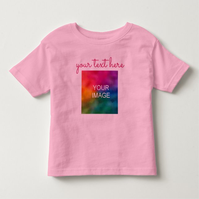 Custom Hand Script Text Upload Photo Pink Baby Toddler T-shirt (Front)