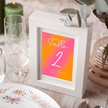Custom Hand Written Pink Orange Table Number by pinkpinetree at Zazzle