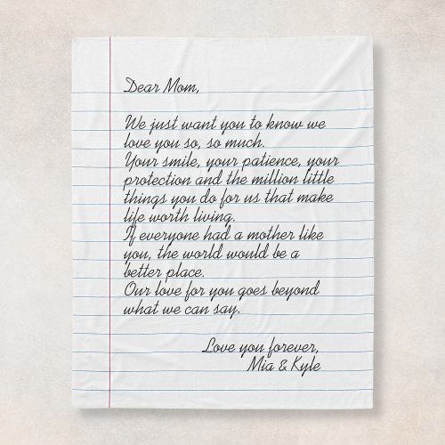Custom Hand Written Script Letter Love Message Mom Fleece Blanket
