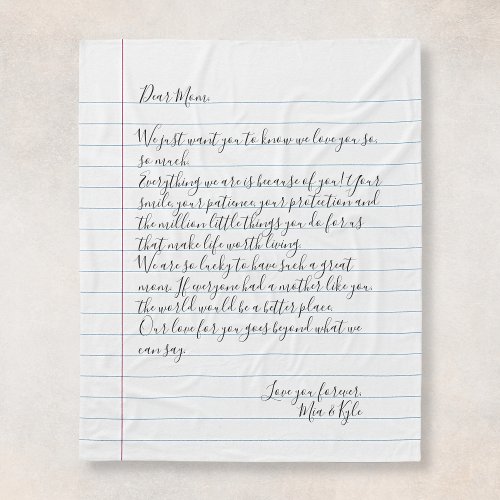 Custom Hand Written Script Letter Love Message Mom Fleece Blanket
