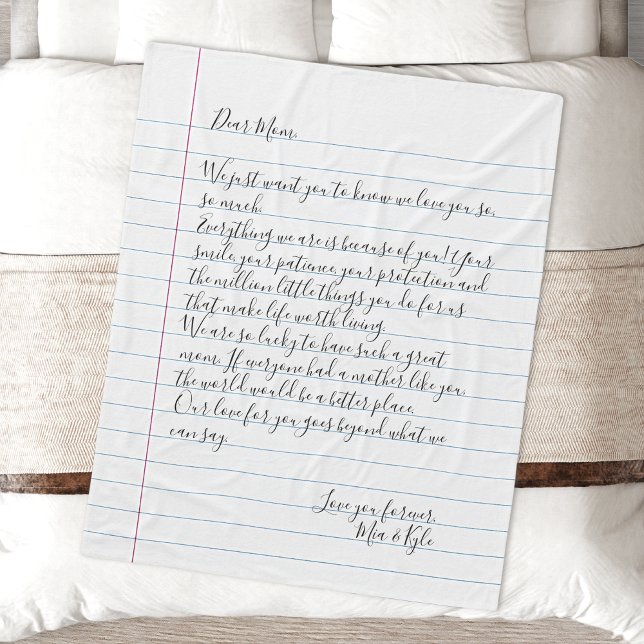 Custom Hand Written Script Letter Love Message Mom Fleece Blanket (Creator Uploaded)