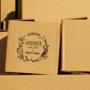 Custom Handmade with love, Floral Rubber Stamp