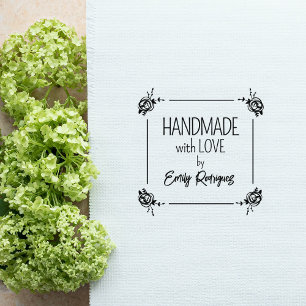 Custom Handmade with love, Floral Rubber Stamp