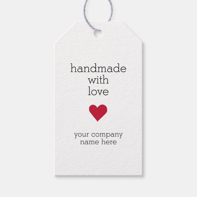 Custom Handmade with Love Heart Gift Tag (Front)