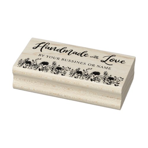Custom Handmade with Love Quote and Wildflowers Rubber Stamp