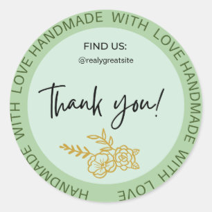 Custom Handmade With Love Thank You  Classic Round Sticker
