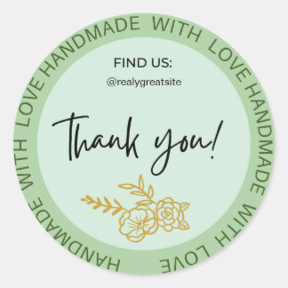 Custom Handmade With Love Thank You Classic Round Sticker