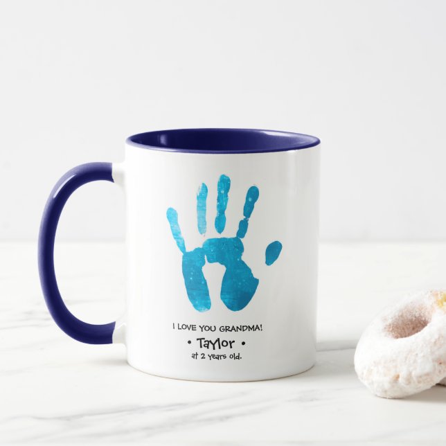 Custom Handprint I love you Grandma Personalized Mug (With Donut)