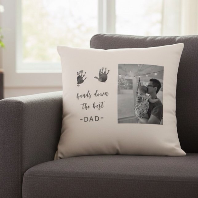 Custom Handprints Best Dad Photo Throw Pillow (Creator Uploaded)