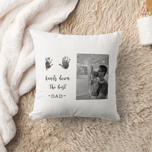 Custom Handprints Best Dad Photo white Throw Pillow
