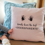 Custom Handprints Best Grandparents  Throw Pillow<br><div class="desc">A sweet keepsake pillow for the best grandparents. To add handprints, take a photo of your child’s handprints and upload the photo to your computer. Use a background remover such as the website remove.bg or canva to remove the background. Upload your photo to Zazzle. Please message me if you have...</div>