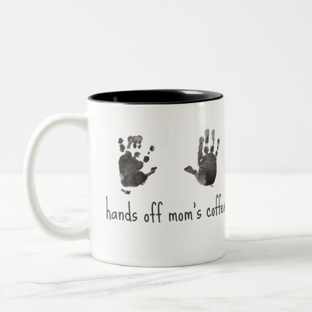 Custom Handprints Funny Mom Two-Tone Coffee Mug (Left)