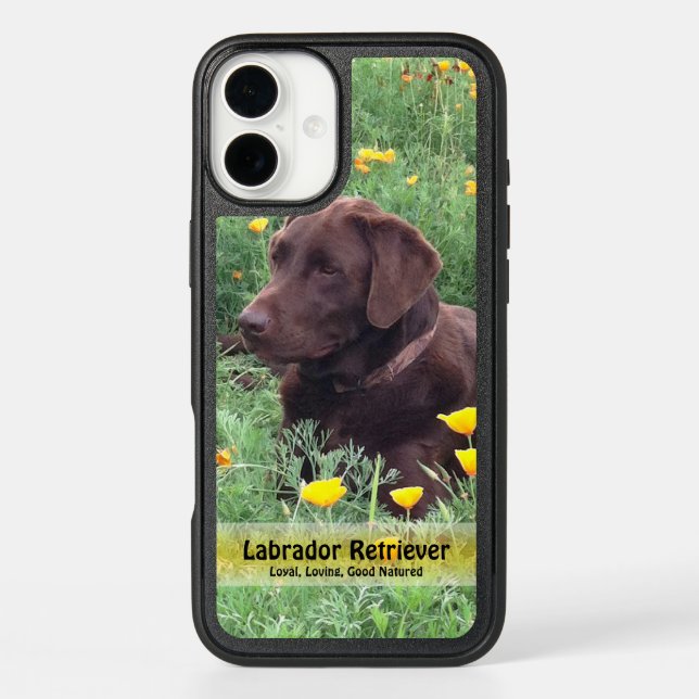 Custom Handsome Chocolate Labrador Dog Poppies Otterbox iPhone Case (Back)