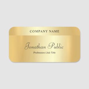 Custom Handwriting Script Elegant Glamour Gold Name Tag