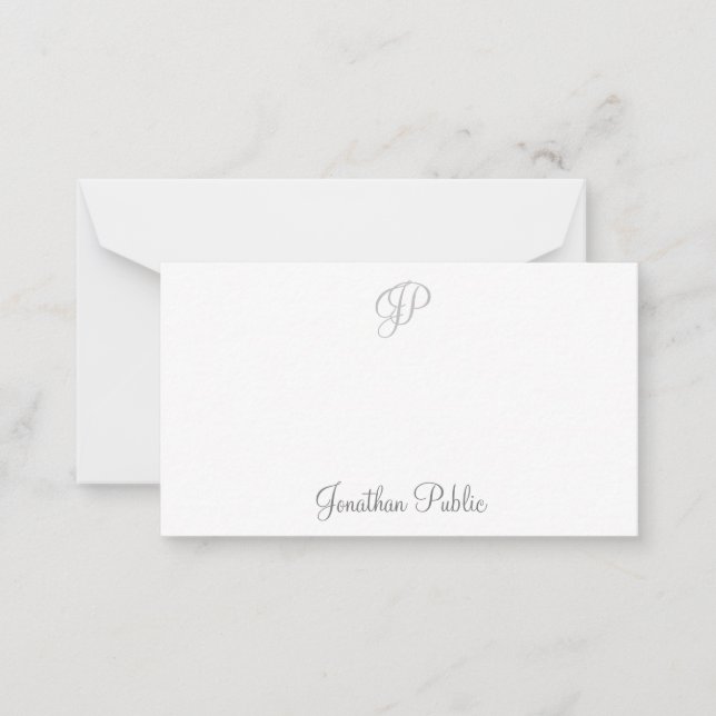 Custom Handwriting Script Monogrammed Simple Note Card (Front)