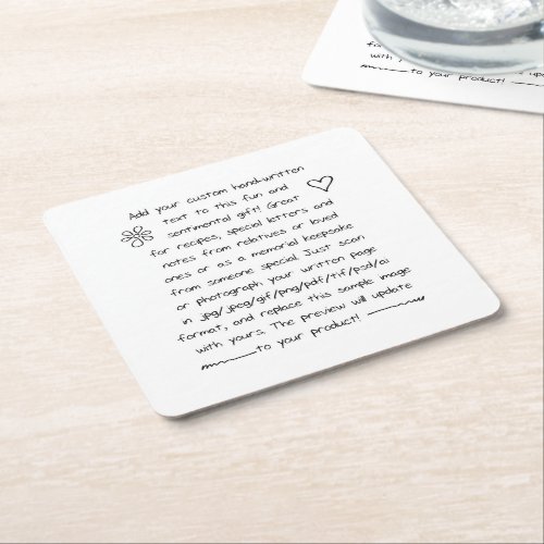 Custom Handwriting Square Paper Coaster