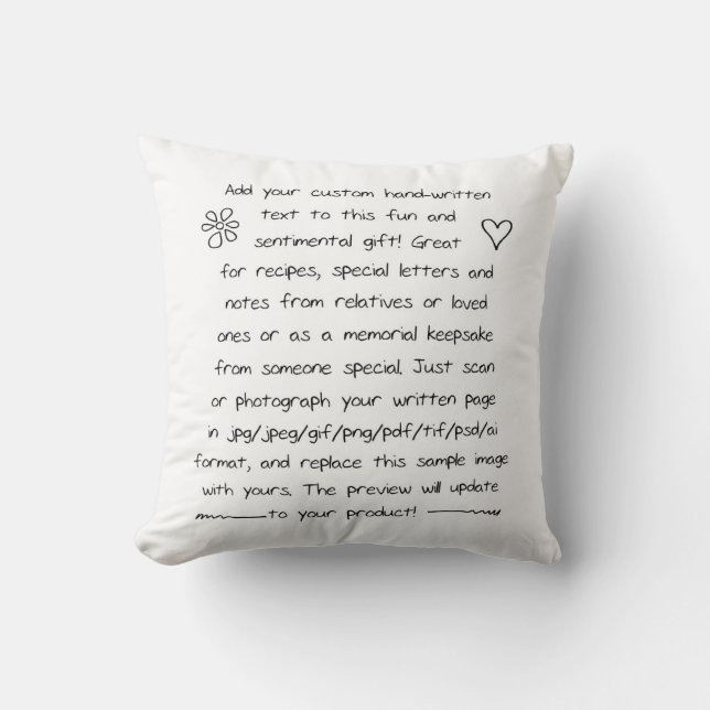 Custom Handwriting Throw Pillow (Front)
