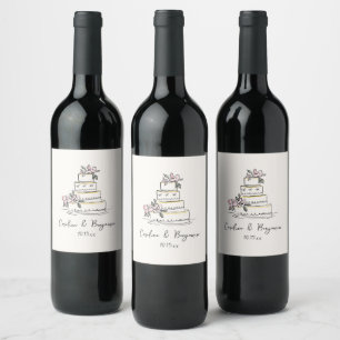 Custom Handwritten Blush Cream Doodle Wedding Cake Wine Label
