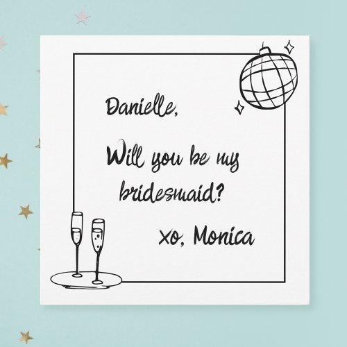 Custom Handwritten Disco Bridesmaid Proposal Card