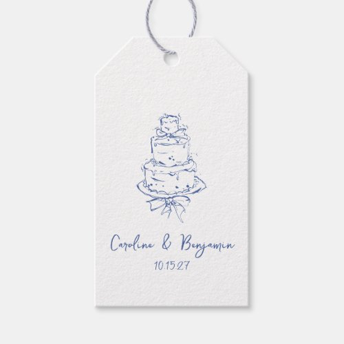 Custom Handwritten French Blue Doodle Wedding Cake Gift Tags