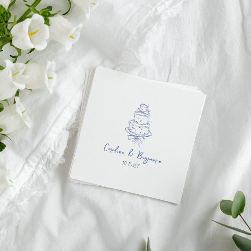 Custom Handwritten French Blue Doodle Wedding Cake Napkins