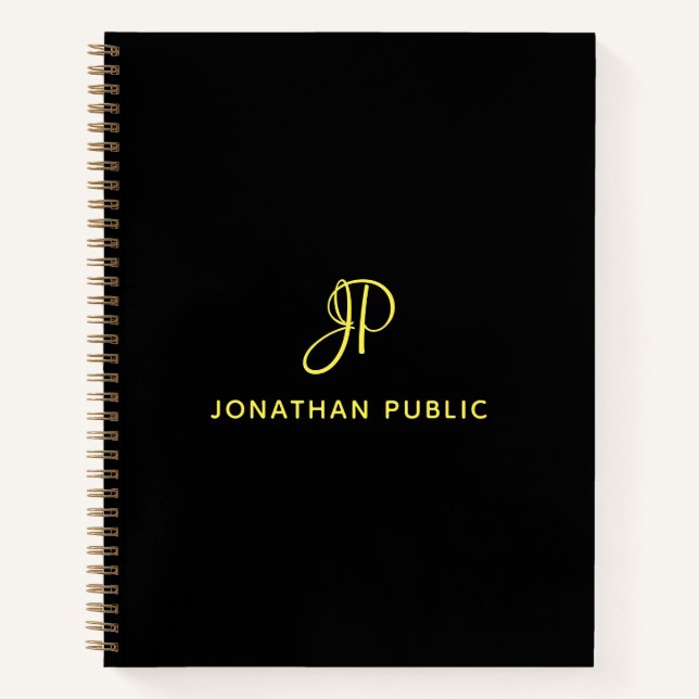 Custom Handwritten Gold Monogram Initial Name Notebook (Front)