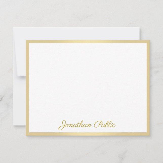Custom Handwritten Gold Script Text Name Note Card (Front)