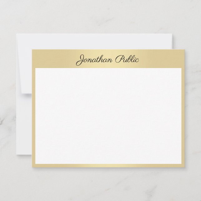 Custom Handwritten Gold Script Text Personalized Note Card (Front)