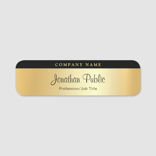 Custom Handwritten Name Modern Chic Glamour Gold Tag (Front)