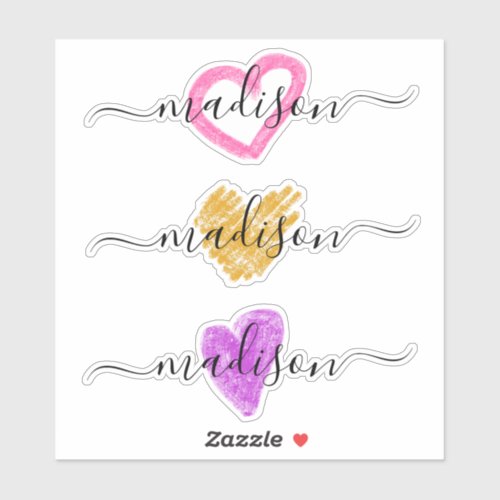 Custom Handwritten Name Monogram Hearts Sticker